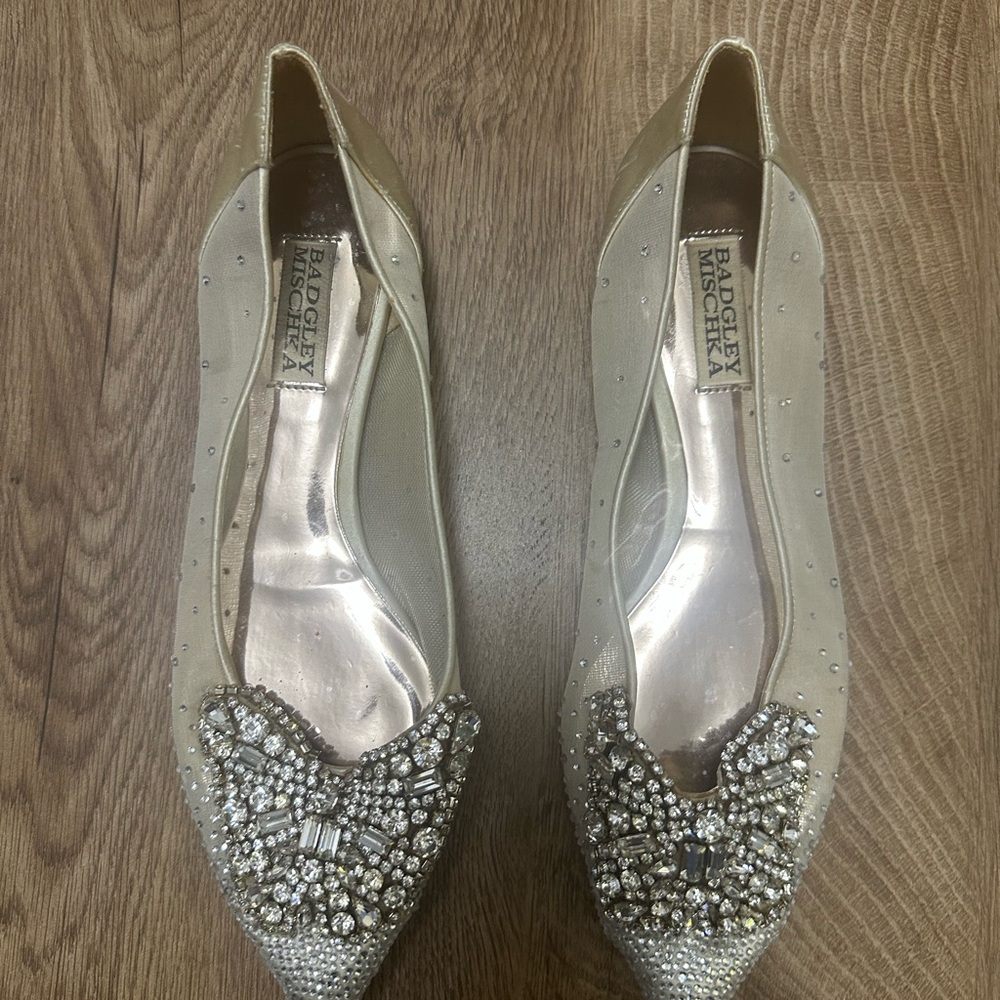 Badgley Mischka Gold Embellished Flats for Formal Occasions